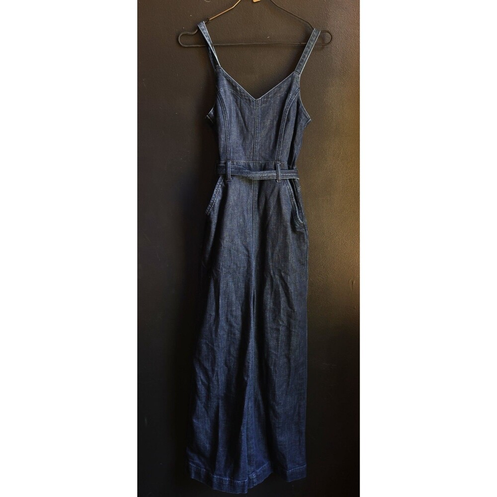 American Eagle Dark Wash Jumpsuit Denim Jean Wide Leg Retro 70s Style